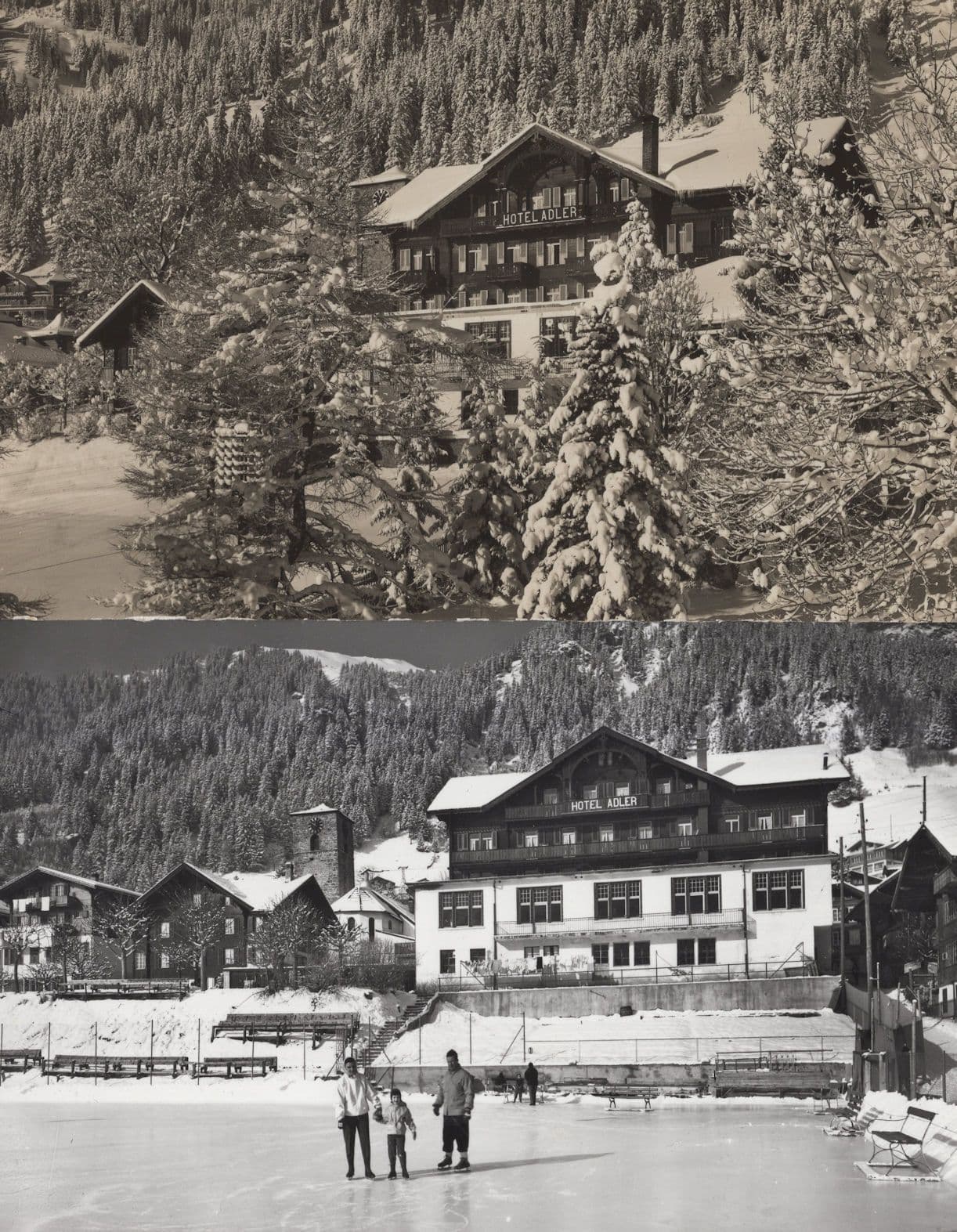 Hotel Adler Slippery Grounds 2x Switzerland Adelboden RPC Postcard s