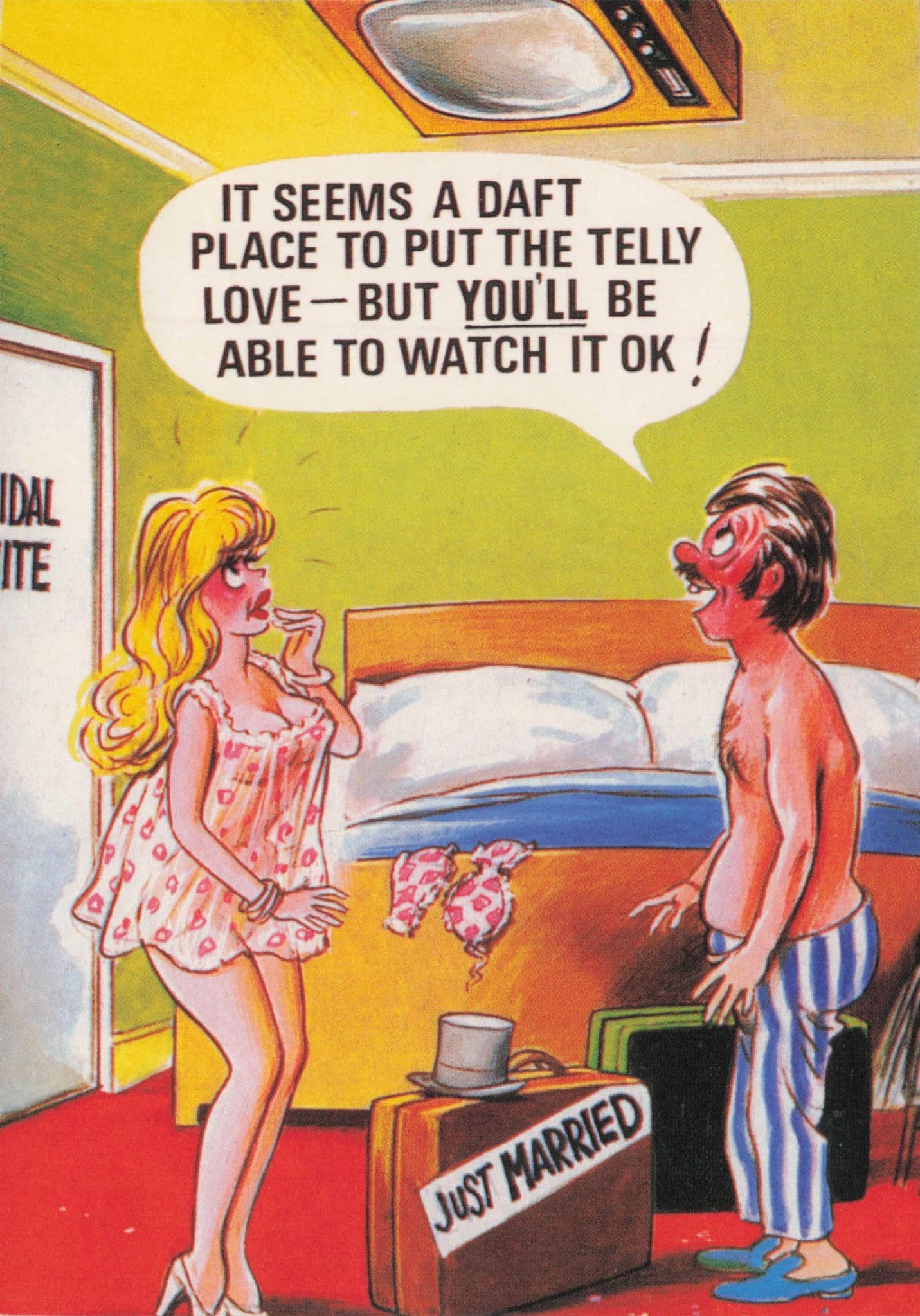 Hotel Bridal Suite Old Television As Love Making Tool Bamforth Comic Postcard