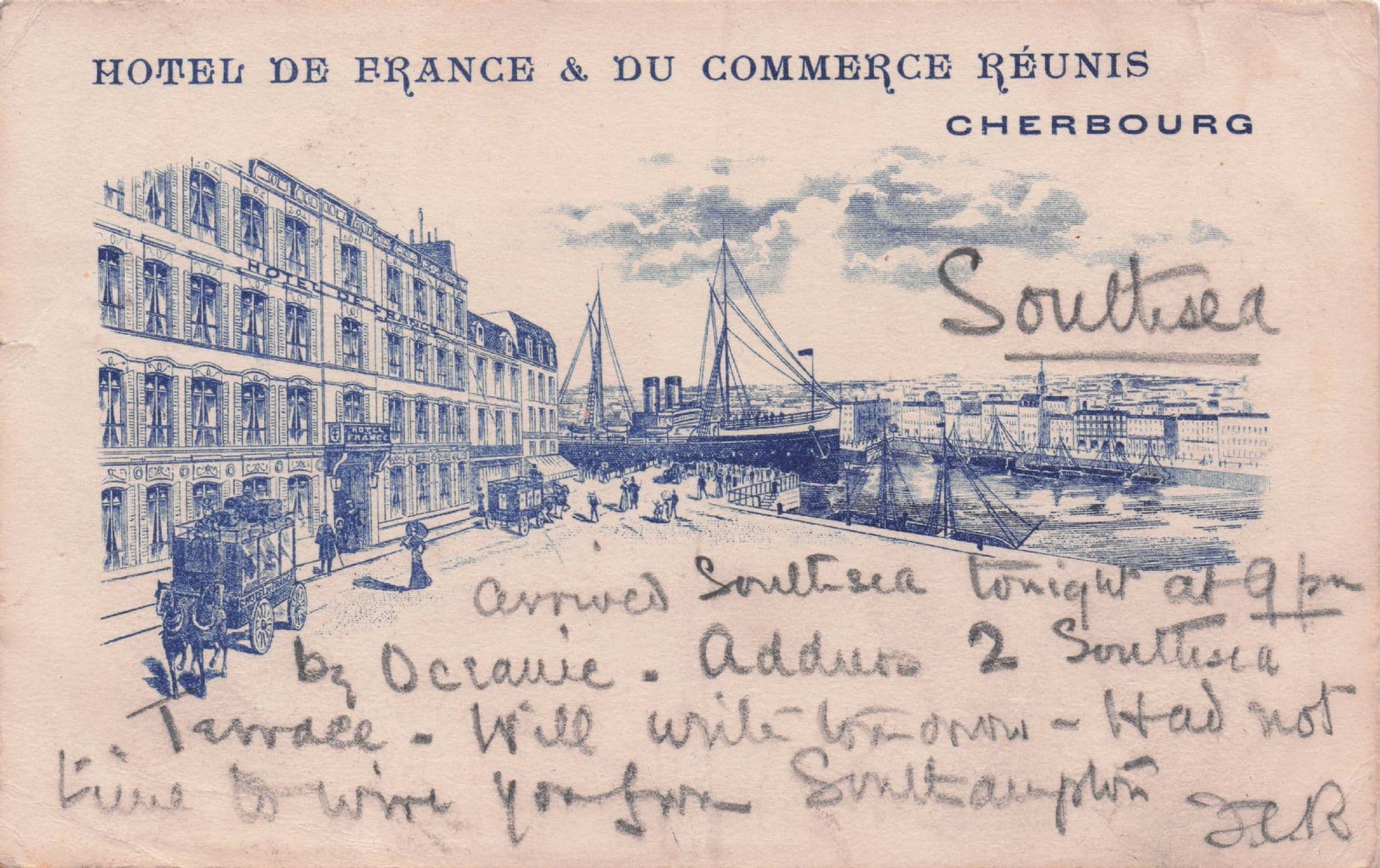 Hotel De France Du Commerce Ruenis Ships Advertising Old Postcard