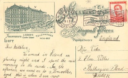 Hotel De L'Esperance Salon De Lecture Antique Belgium Postcard