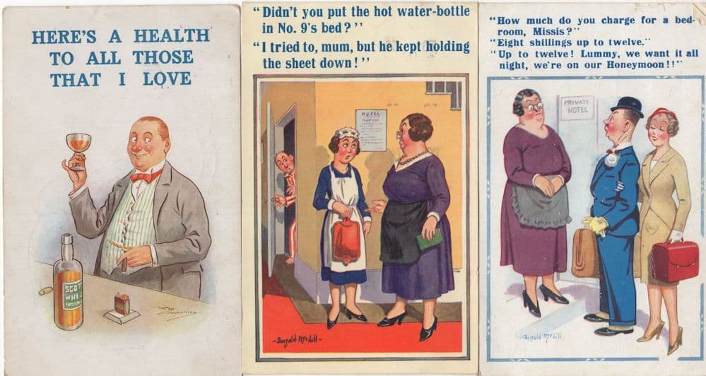 Hotel Drinking Hot Water Bottle House Maid 3x WW2 Comic Postcard s