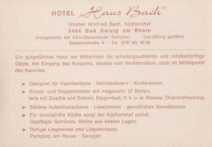 Hotel Haus Bach Bad Salzig AM Rhein Photo Postcard
