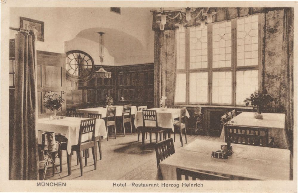 Hotel Herzog Interior Restaurant Heinrich Munchen Germany Old Postcard