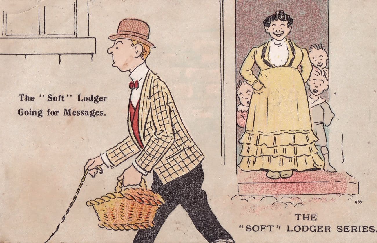Hotel Lodger Henpecked Man Sent For Messages Old Comic Postcard