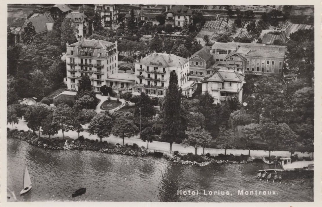 Hotel Lorius Montreux Switzerland Aerial Real Photo Postcard