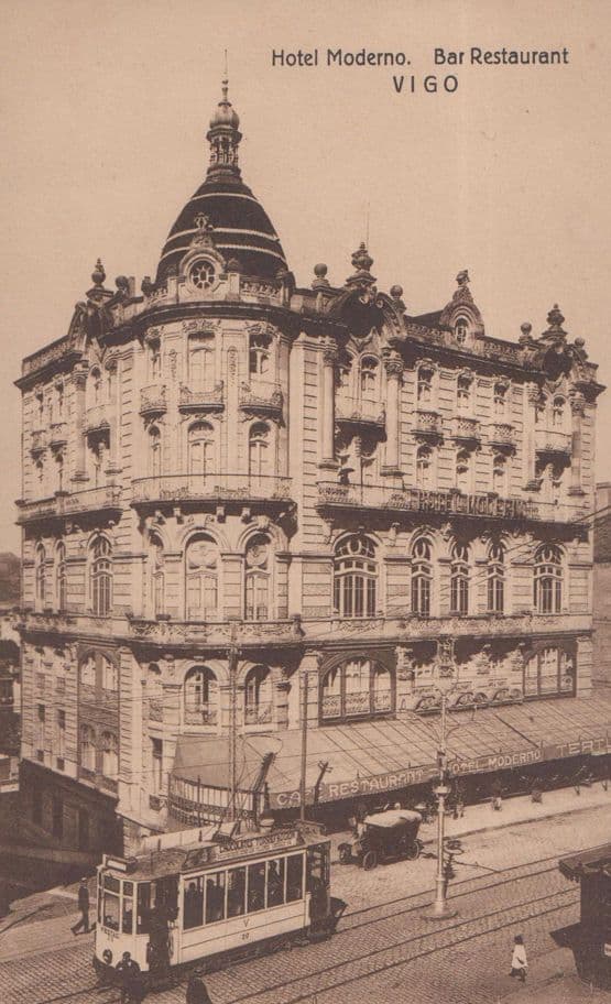 Hotel Moderno Vigo Spanish Bar Restaurant Old Postcard