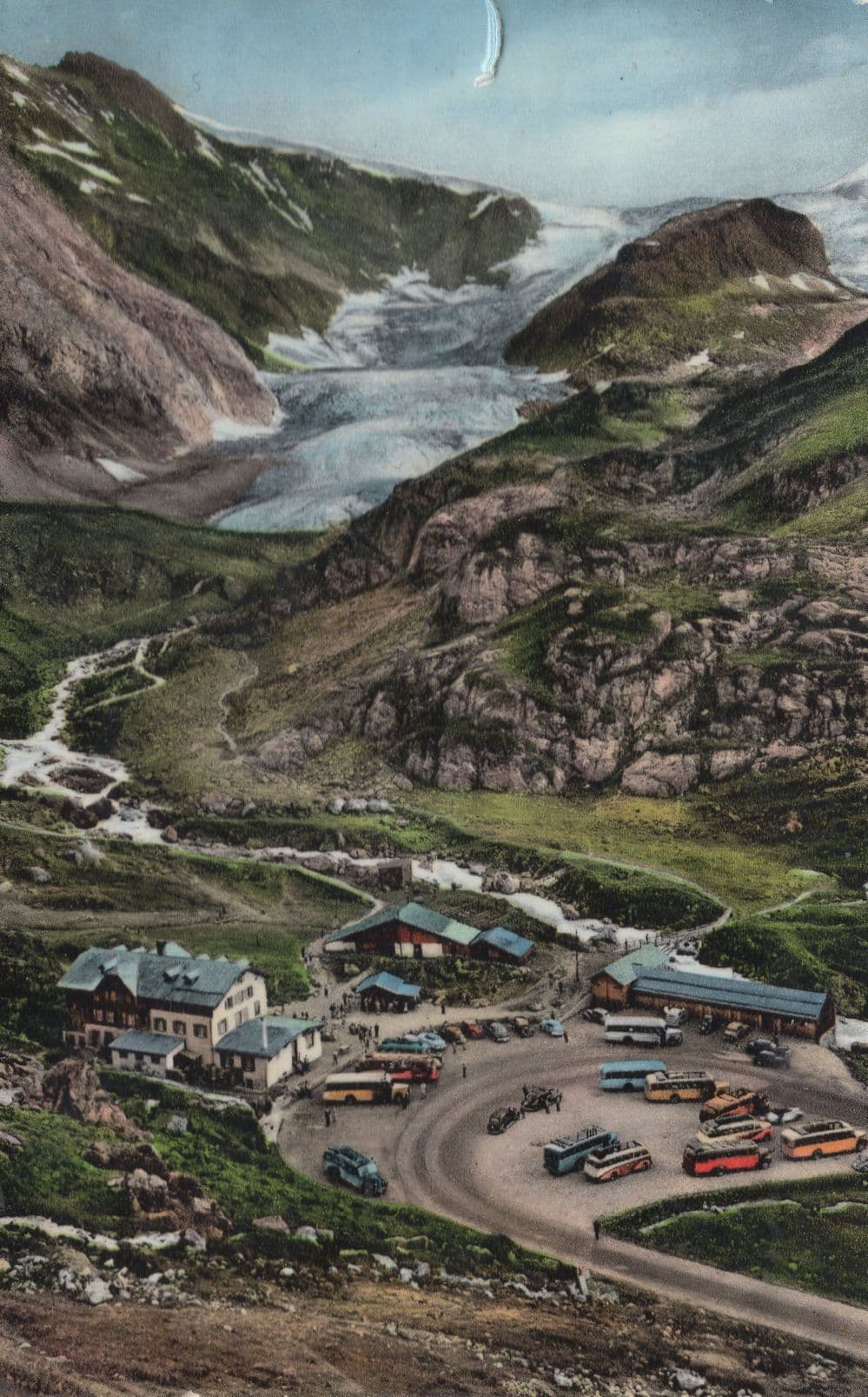 Hotel Steingletscher Bus & Car Park Old Switzerland Aerial Postcard