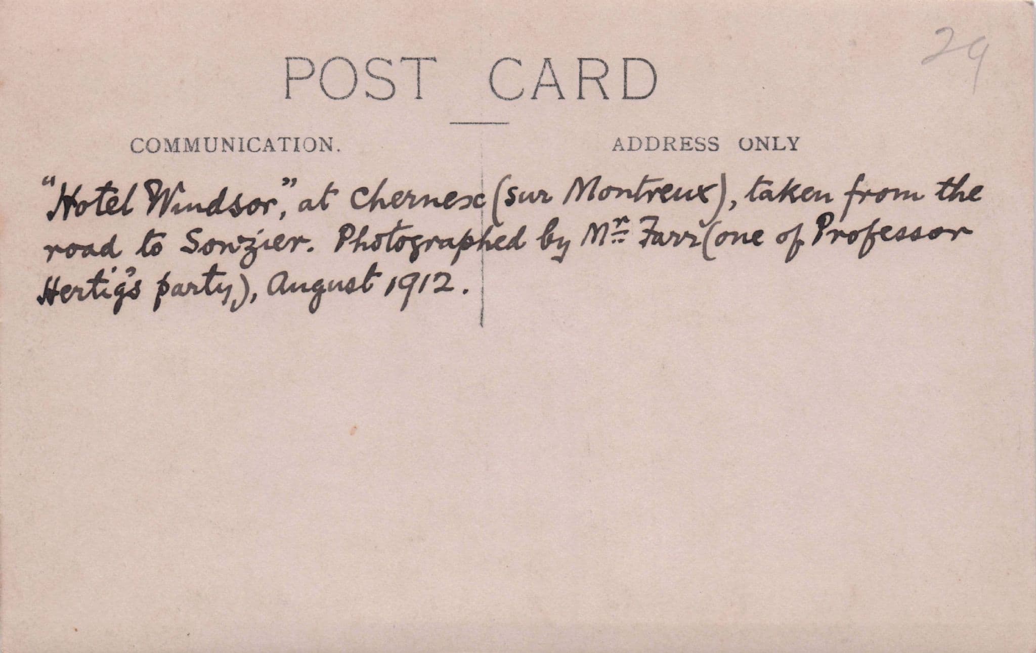 Hotel Windsor Chernex Sanzier Road Switzerland Old RPC Postcard