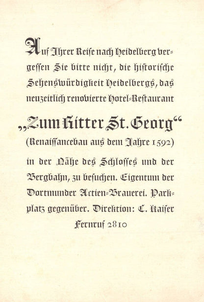 Hotel Zum Ritter St Georg Heidelberg Germany Old Advertising Postcard