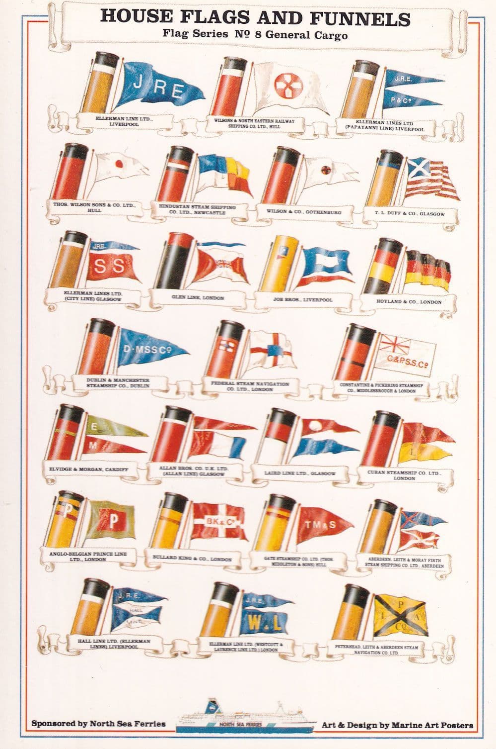 House Flags & Funnels 1 British Sea Flag Ship Postcard