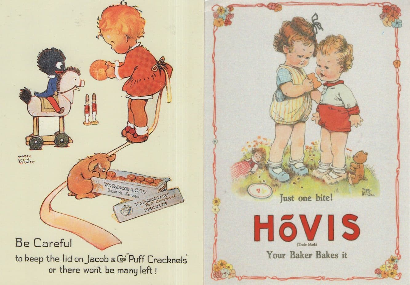 Hovis Jacobs Crackers 2x Mable Lucie Atwell Advertising Postcard s