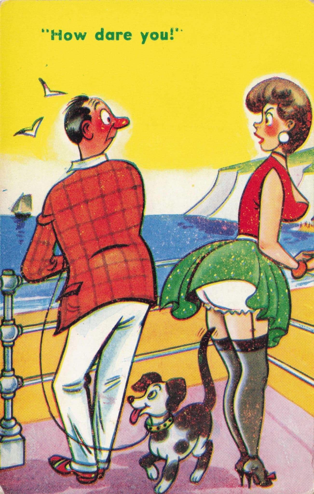How Dare You Vintage 1960s Upskirt Stockings Comic Postcard