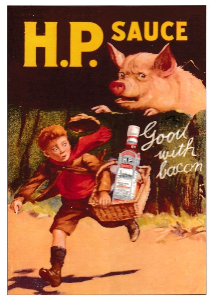 HP Tomato Sauce Bacon Pigs Poster Advertising Postcard