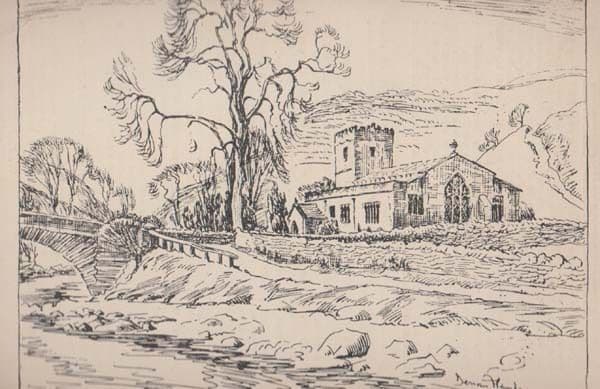 Hubberholme Church Vicar Priest Unique History + Artist Drawing Antique Postcard
