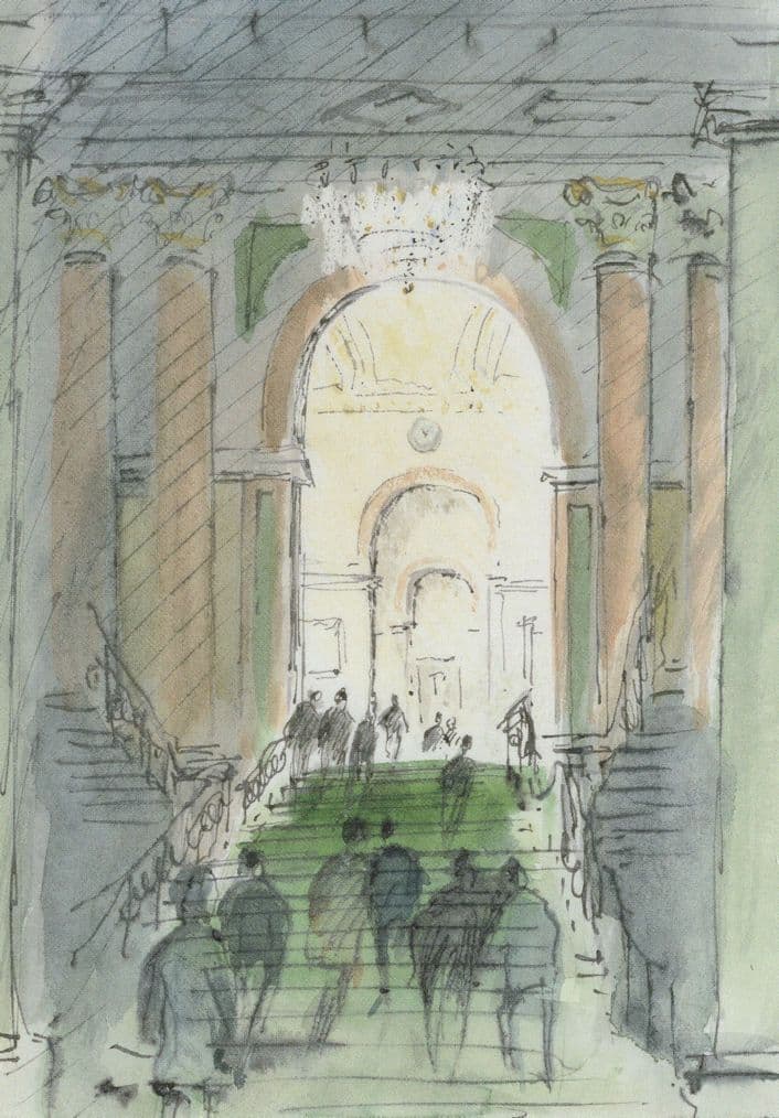 Hugh Casson Burlington House Staircase London Painting Postcard