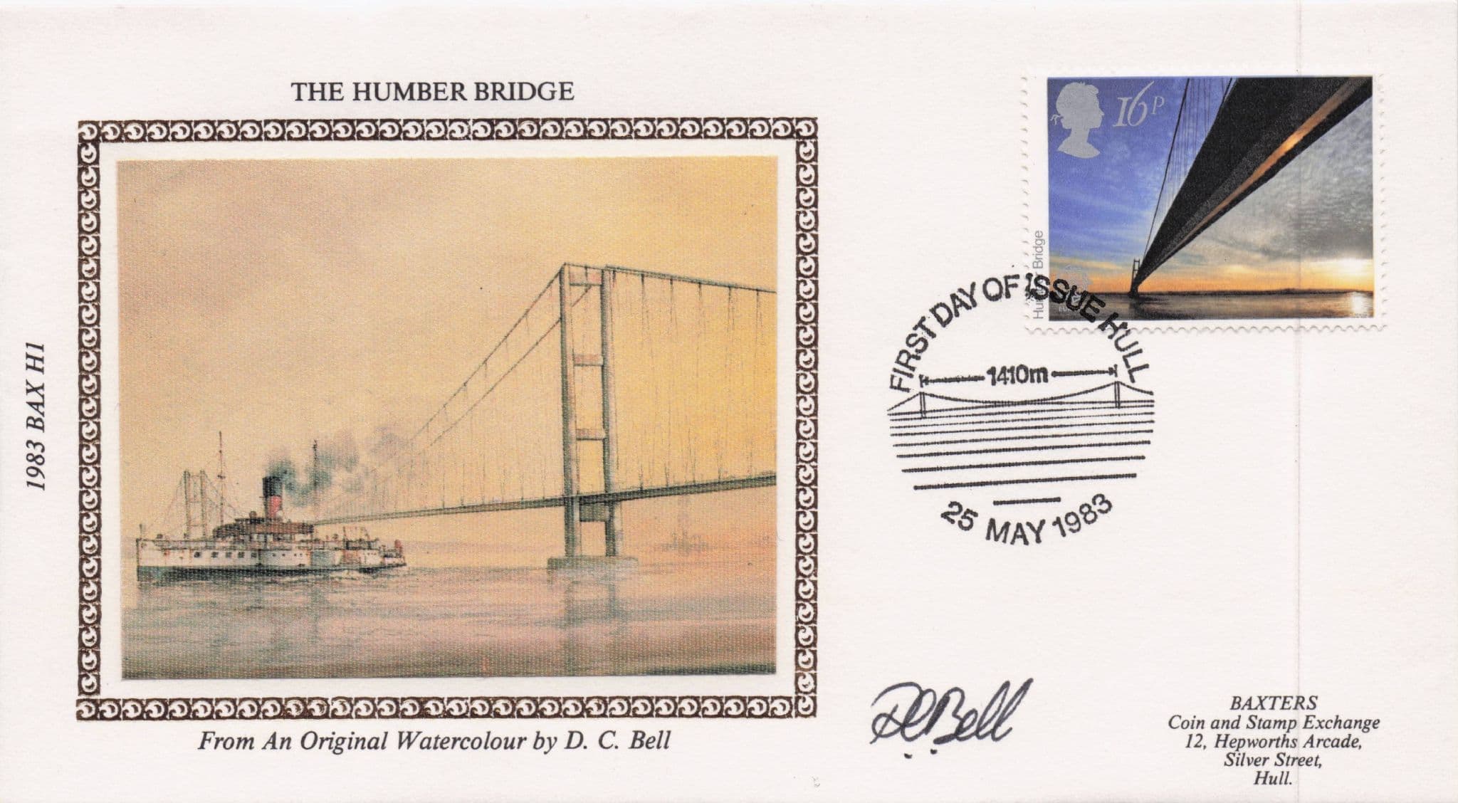 Humber Bridge Yorkshire David Bell Painting Artist Hand Signed FDC