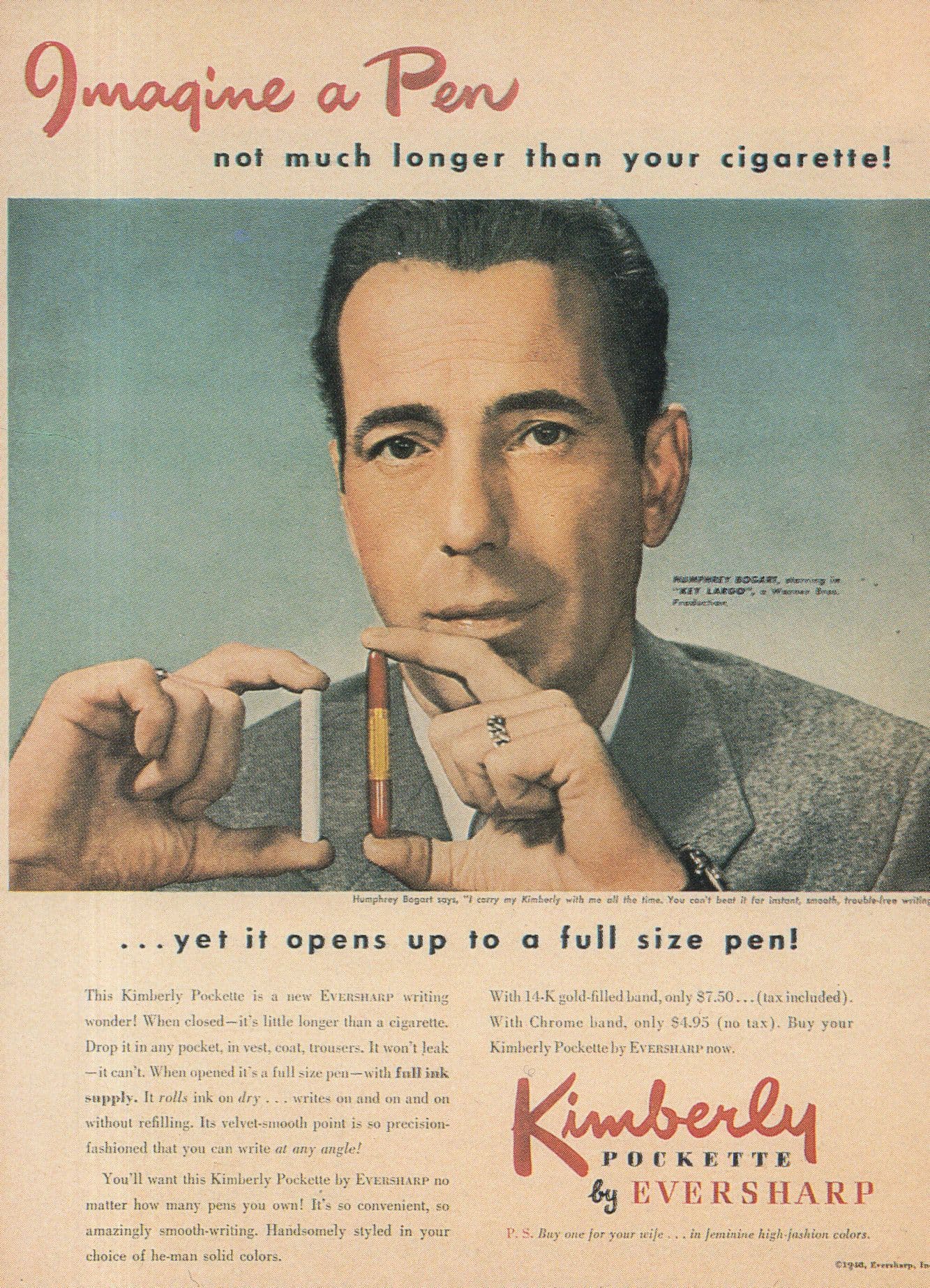 Humphrey Bogart Advertising Kimberly Pen Rare French Postcard