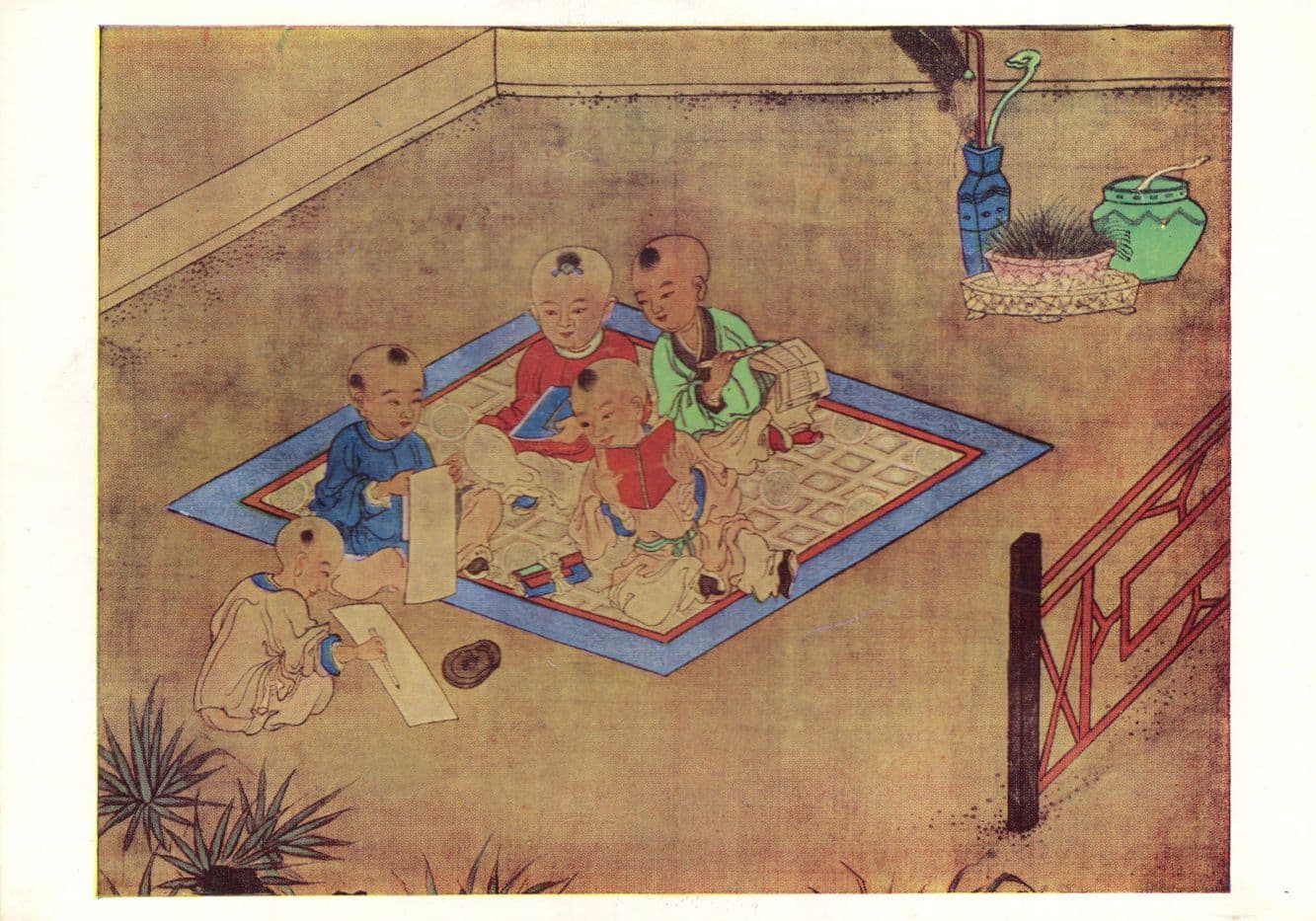 Hundred Children Writing Painting Hand Scroll Chinese China 17th Century Painting Postcard