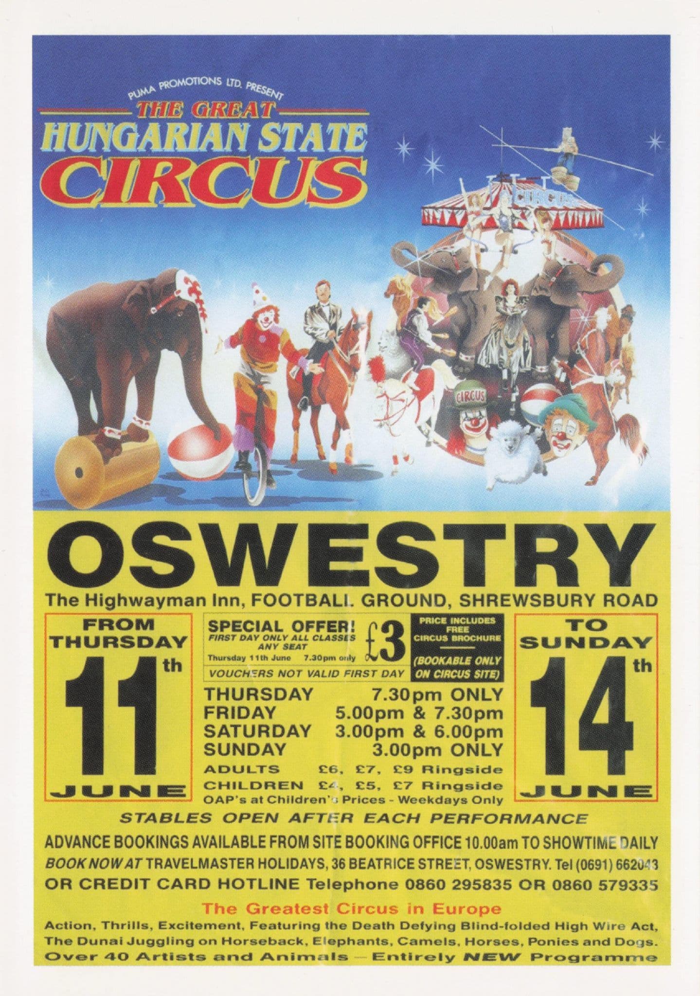 Hungarian State Circus Oswestry Football Ground Poster Postcard