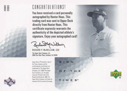 Hunter Haas Sign Of The Times Hand Signed 2001 SP Golf Autograph Card