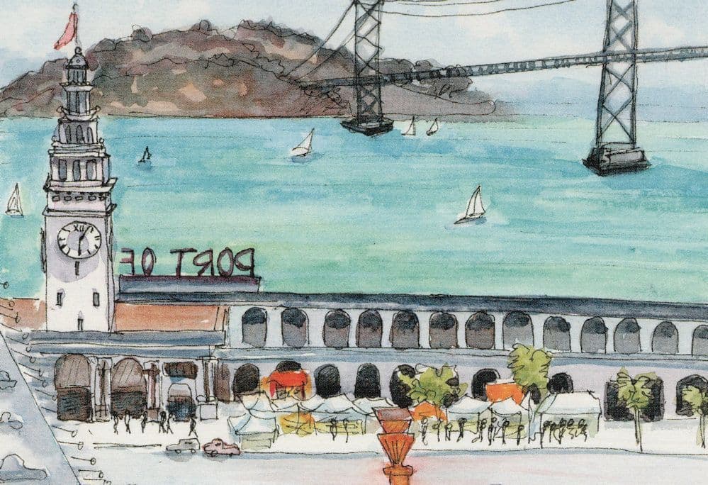 Hyat Regency Hotel San Fransisco California Sketch Painting Postcard