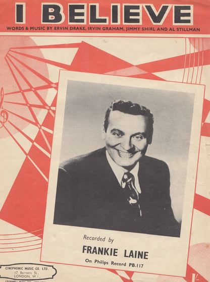 I Believe Frankie Laine 1950s 2x Sheet Music