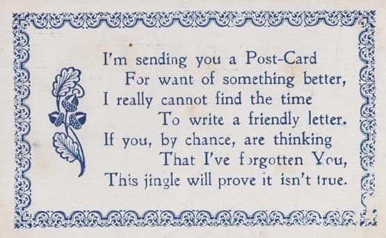 I Cant Write A Friendly Letter Remember You Comic Songcard Antique Poem Postcard