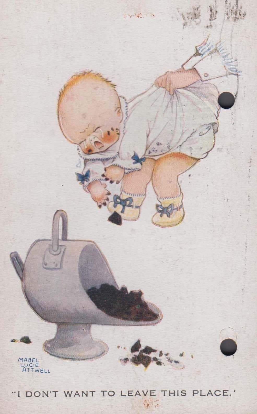 I Dont Want To Leave This Place Mabie Lucie Attwell Toilet Comic Humour Postcard