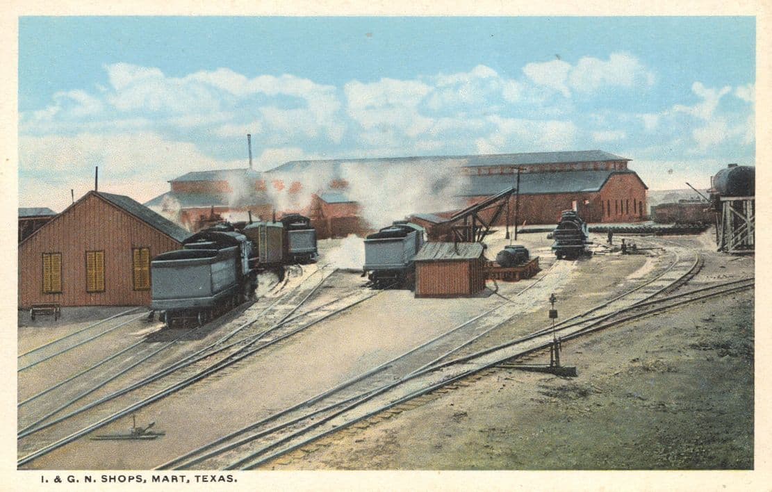 I & G.N. Train Railway Station Shops Mart USA Texas Old Postcard