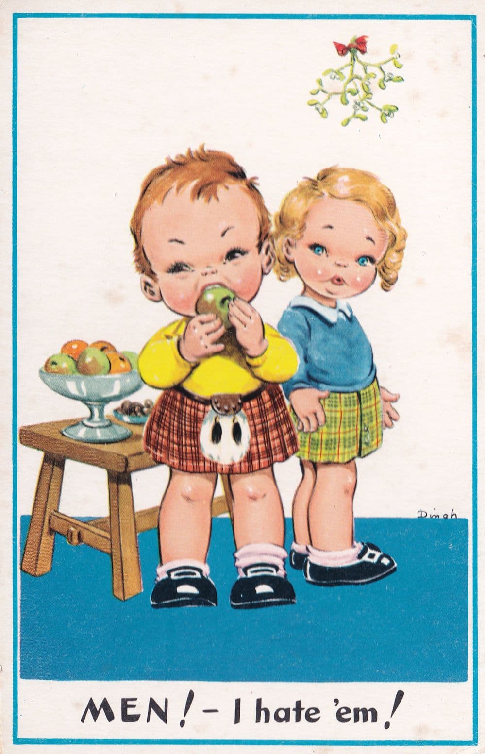 I Hate Men Scottish Vintage Kilt Comic Scotland Postcard