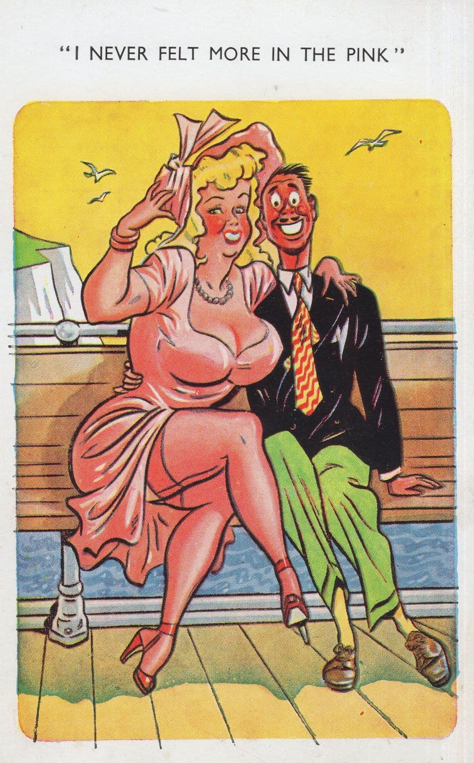 I Never Felt More In The Pink Dress Big Boobs Sexy Lady Seaside Comic Postcard