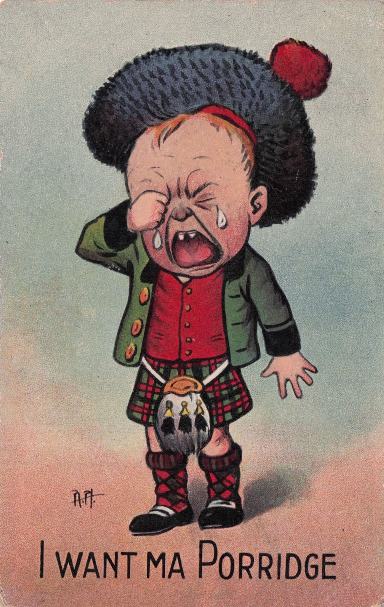 I Want Ma Porridge National Series Old Comic Scottish Postcard