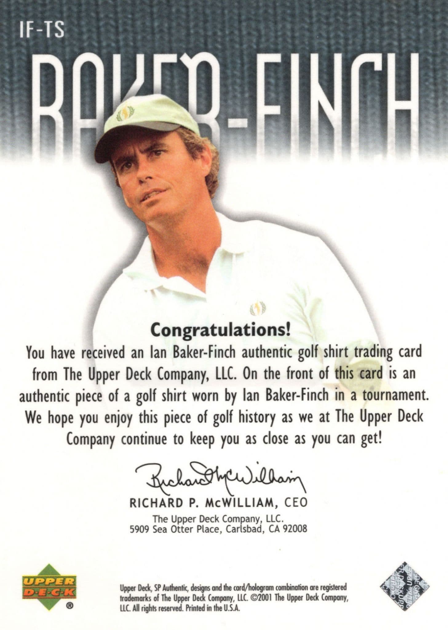 Ian Baker-Finch 2001 Tour Swatch Worn Shirt Golf Rare Limited Edition Card