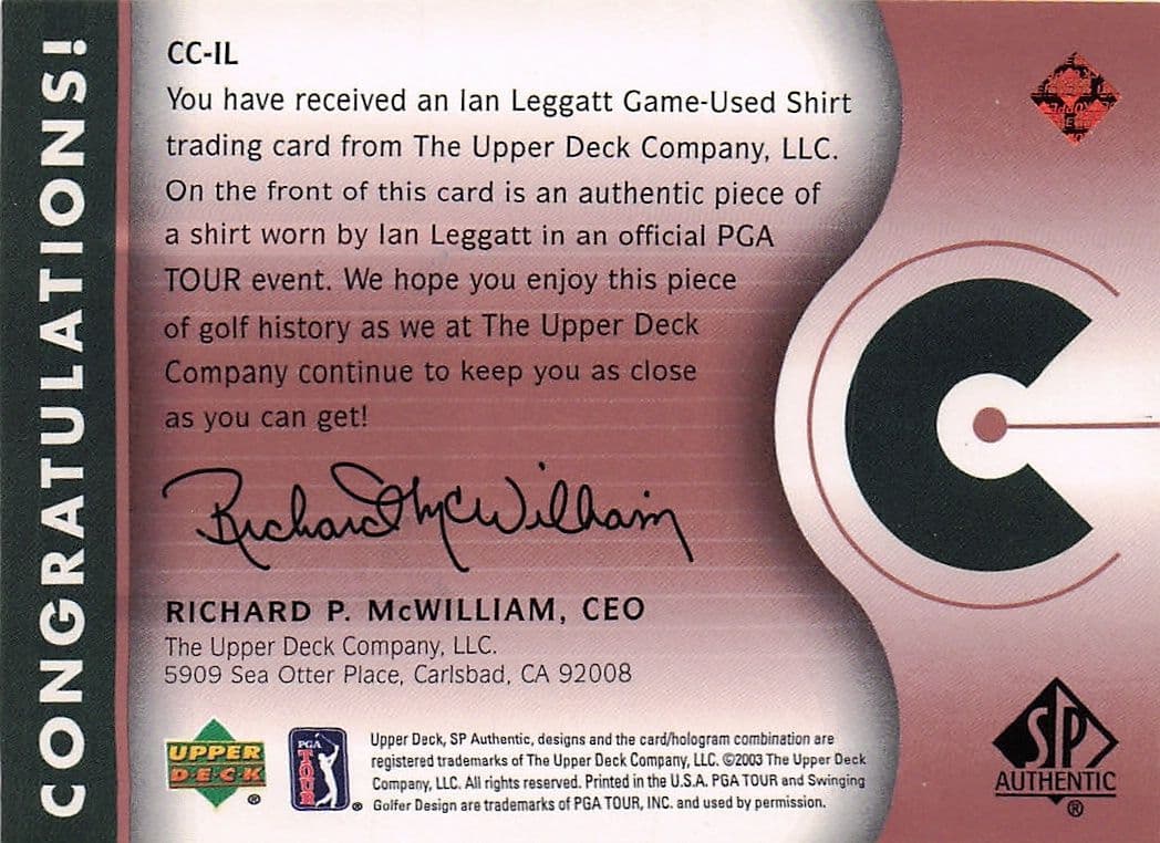 Ian Leggatt Course Classics 2003 Authentic Worn PGA Tour Golf Shirt Card