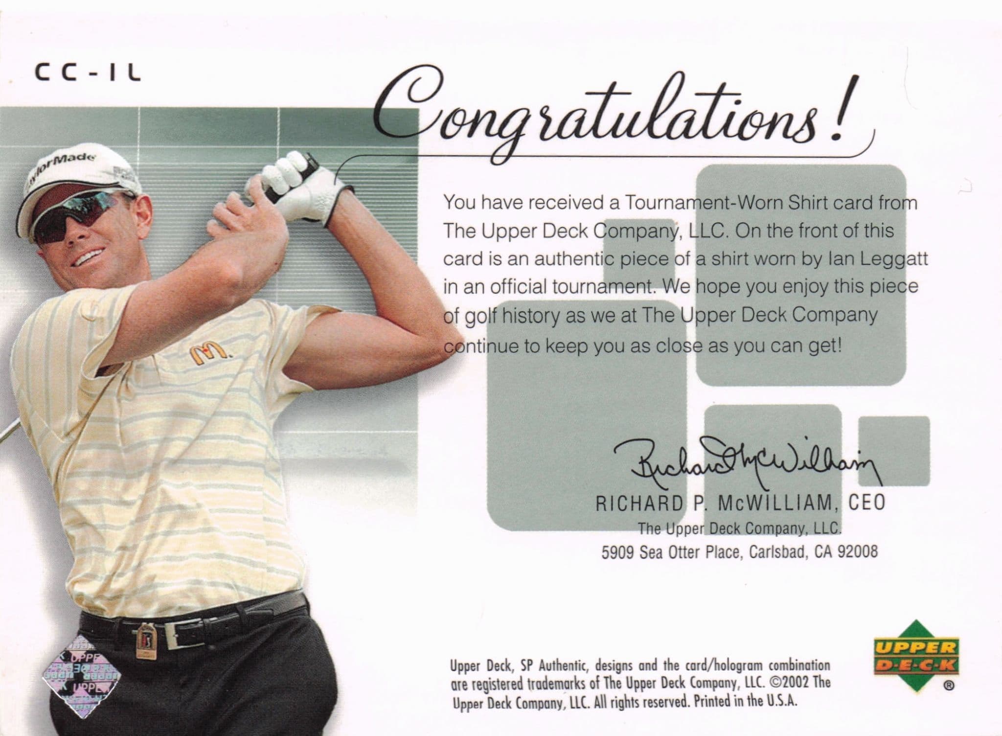 Ian Leggatt Course Classics Upper Deck 2002 Real Relic Golf Shirt Card