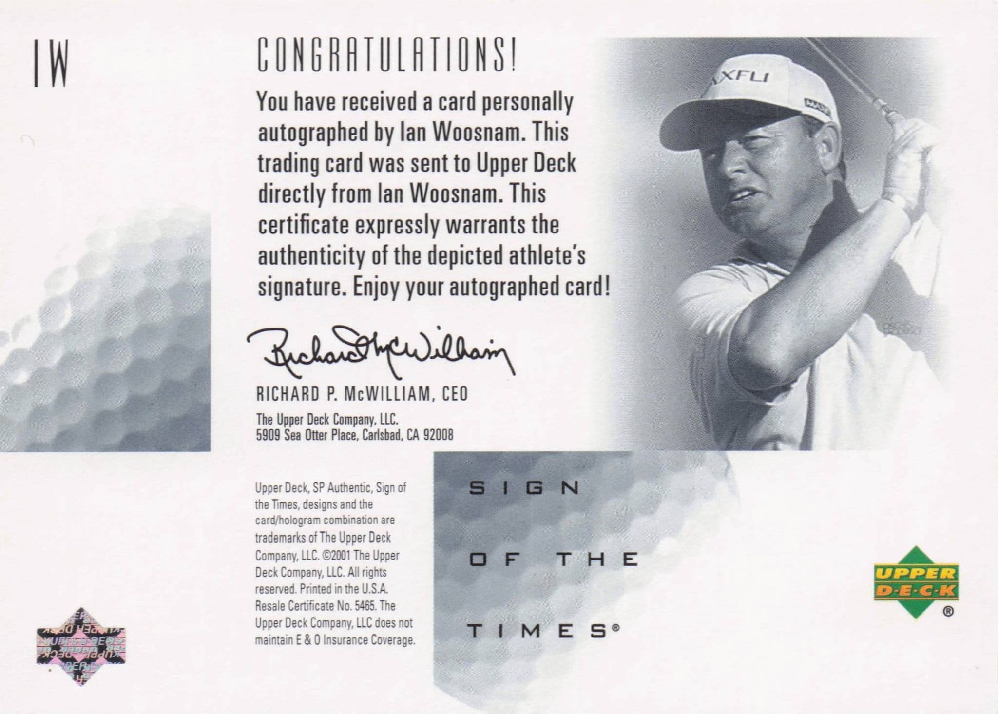 Ian Woosnam Sign Of The Times Hand Signed 2001 SP Golf Autograph Card