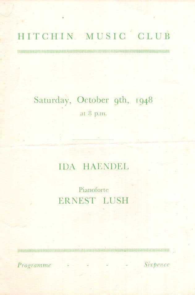 Ida Haendel Polish Violinist at Hitchin Herts Classical Theatre Programme
