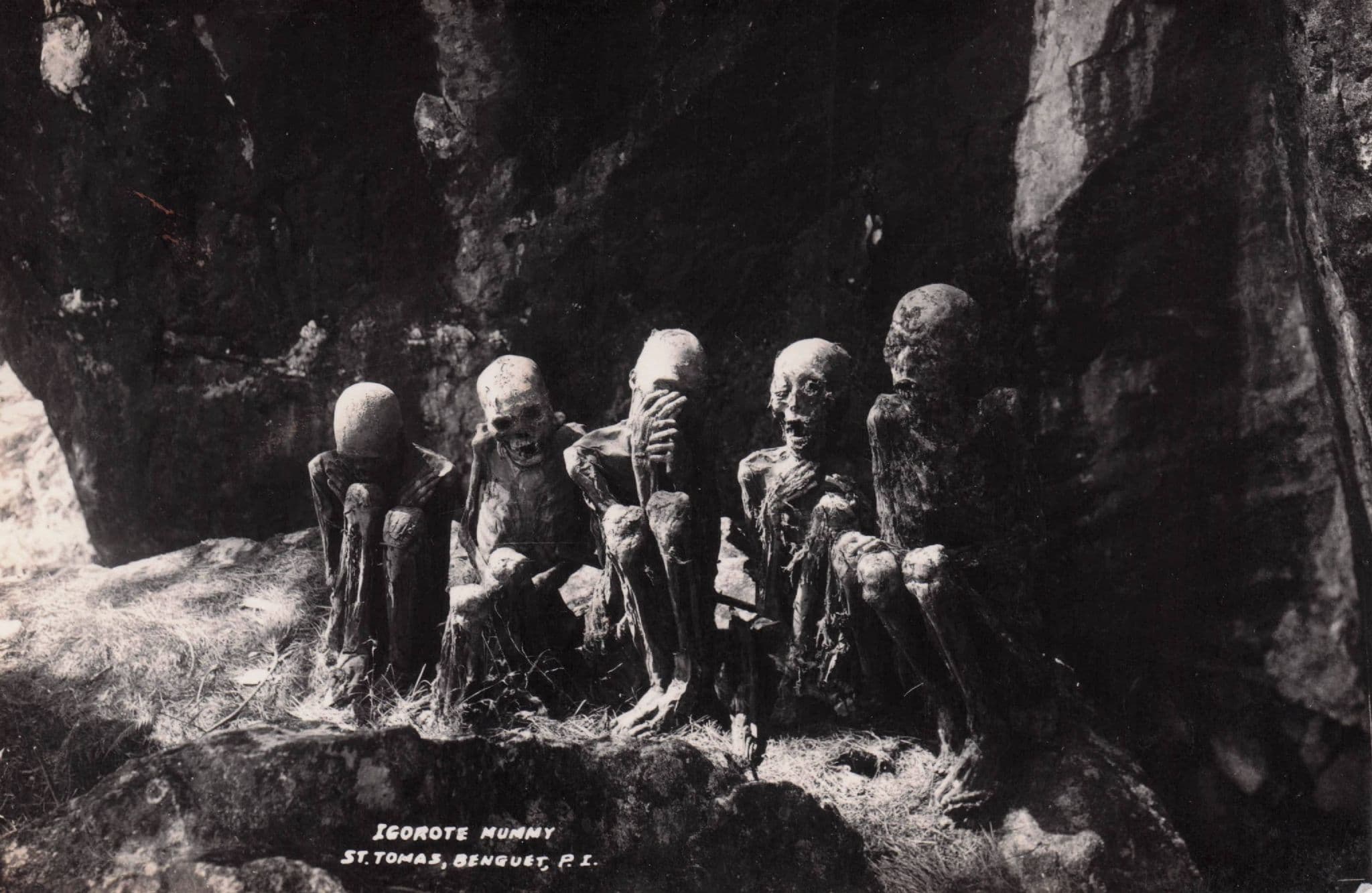 Igorote Skeletons Mummy Benguet Philippines Occult Antique RPC Postcard