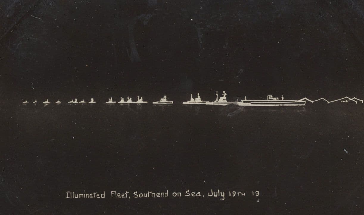 Illuminated Fleet Southend On Sea Real Photo Ship Postcard