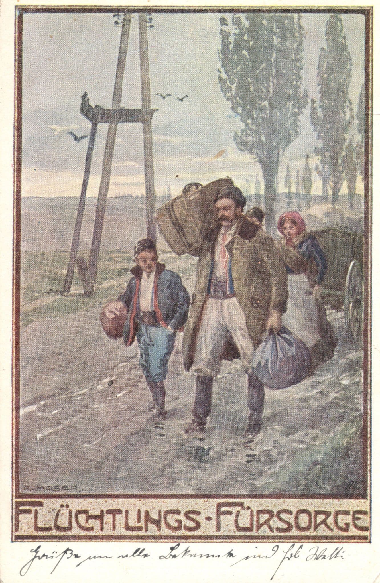 Illustrateur Richard Maser Fluchtlings Fursorge German Old Postcard