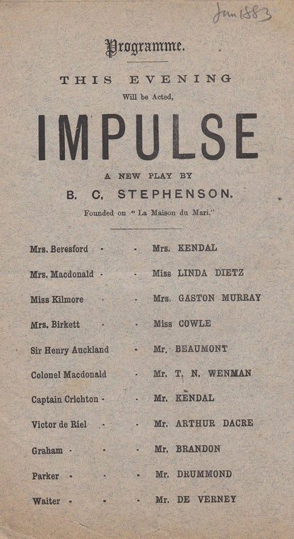 Impulse BC Stephenson Drama St James London Antique Theatre Programme