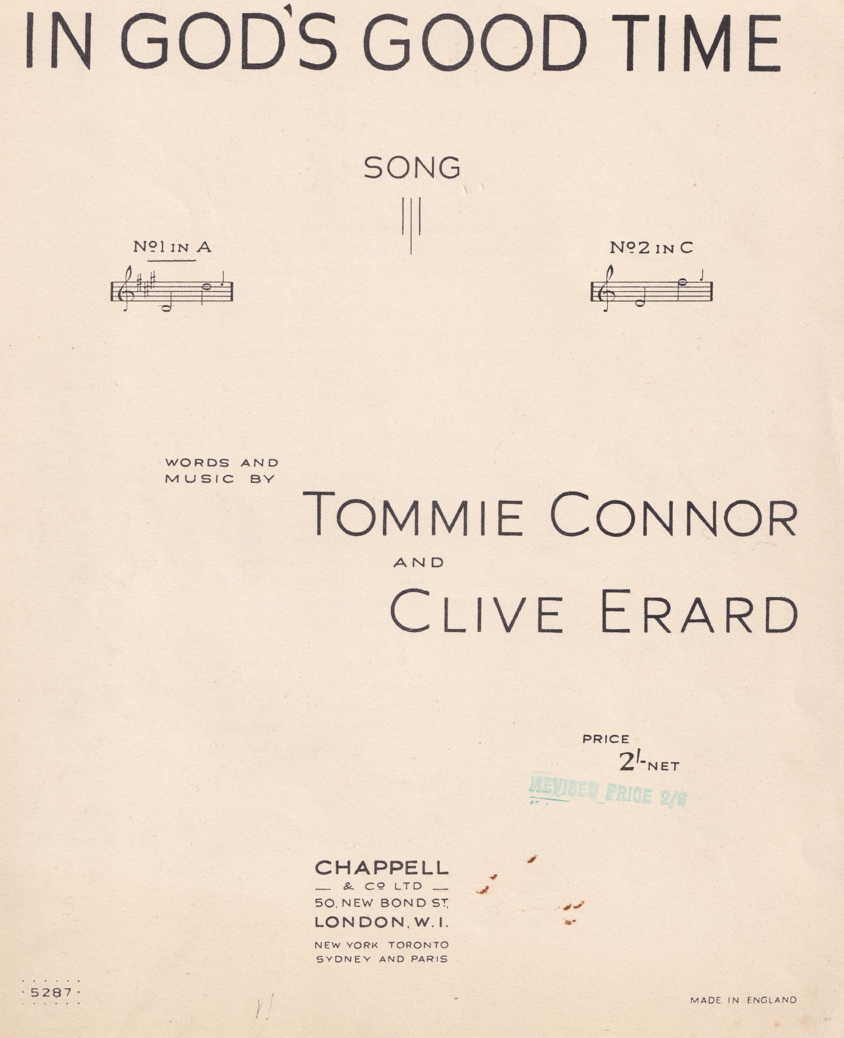 In Gods Good Time Tommie Connor Clive Erard Olde Sheet Music