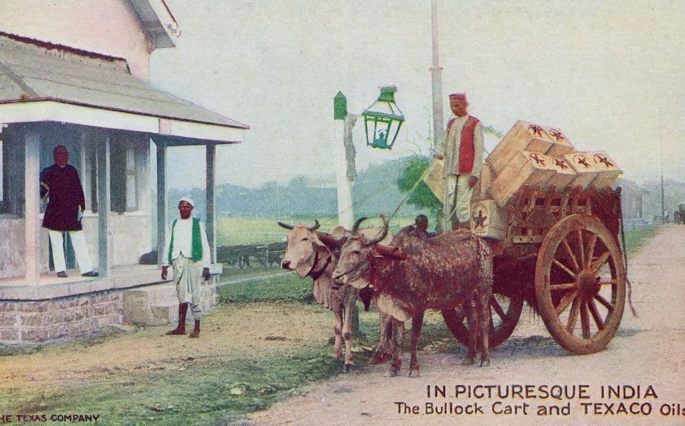 In Picturesque India The Bullock Cart & Texaco Oils Advertising Postcard