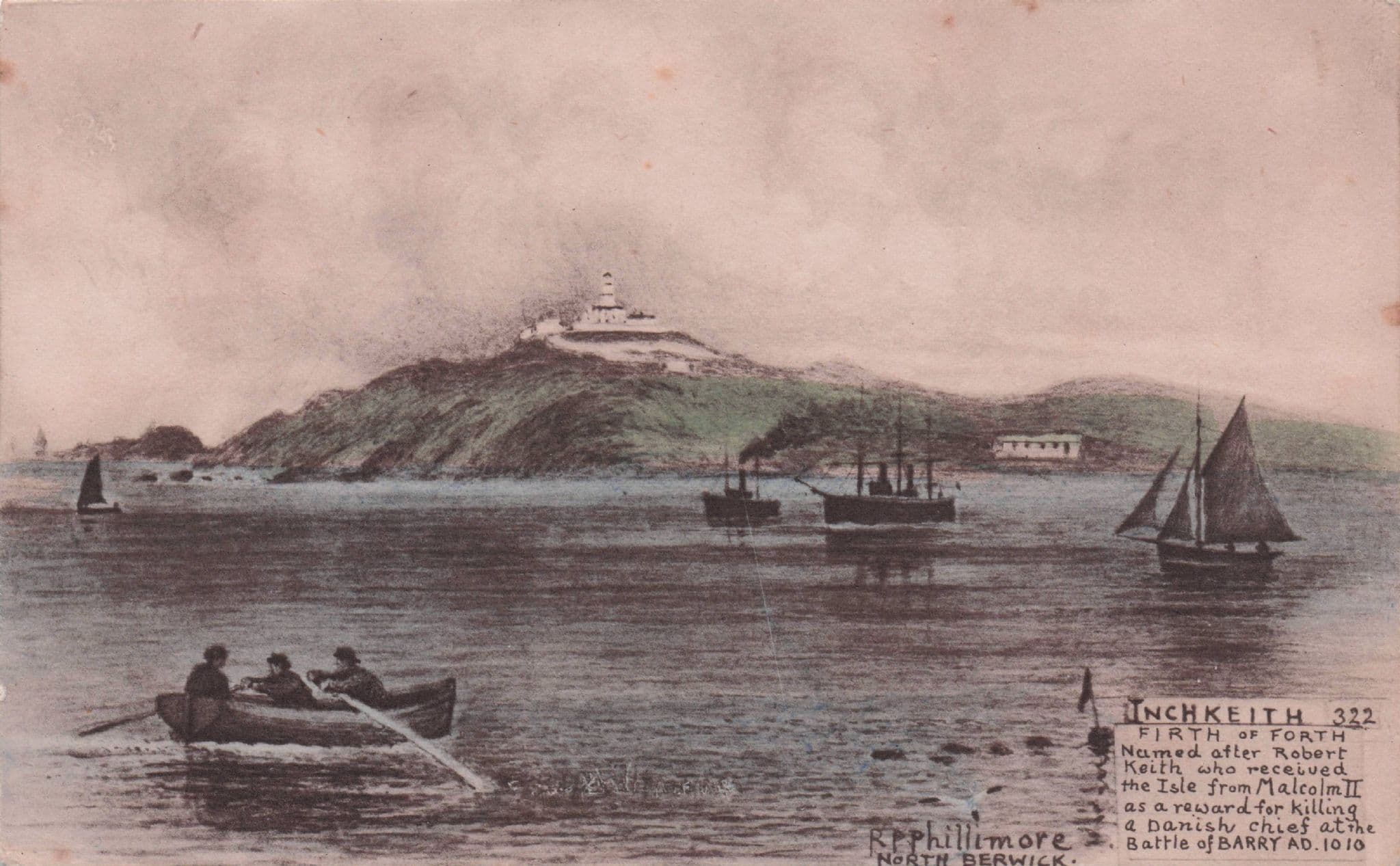Inchkeith Sailing North Berwick Boats Scottish Old Phillimore Postcard