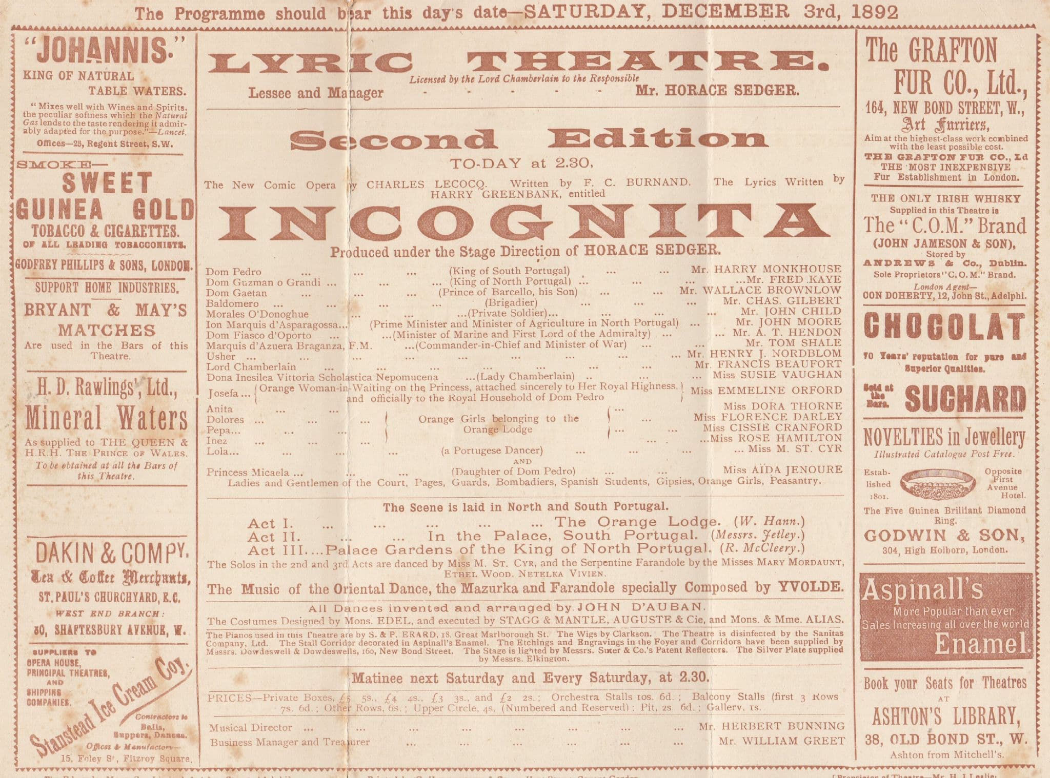 Incognita Agriculture Minister Portugal Military Victorian Theatre Programme