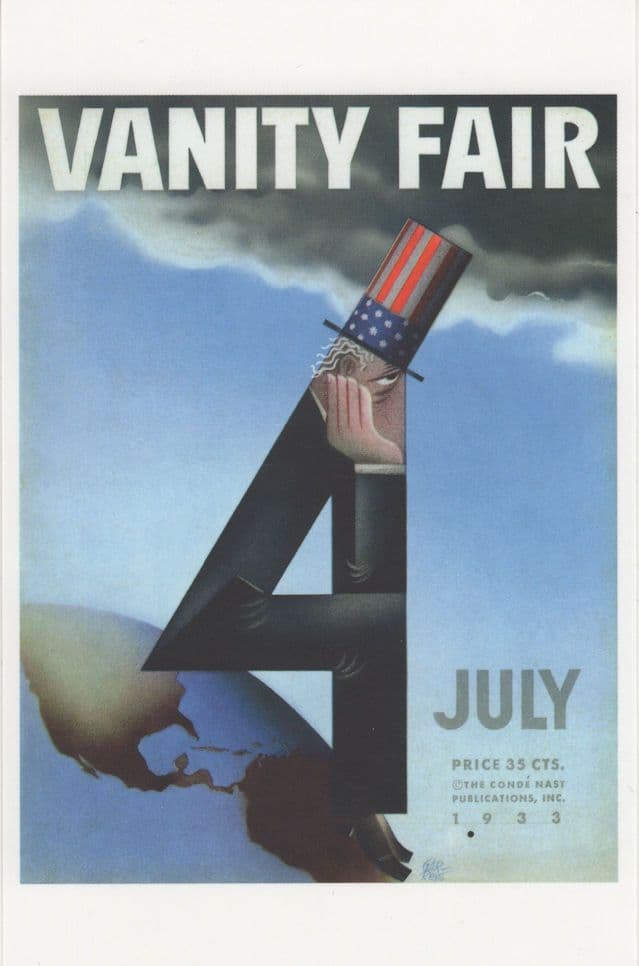 Independence Day Hat Atlas Globe Art Deco 1930s Painting Postcard