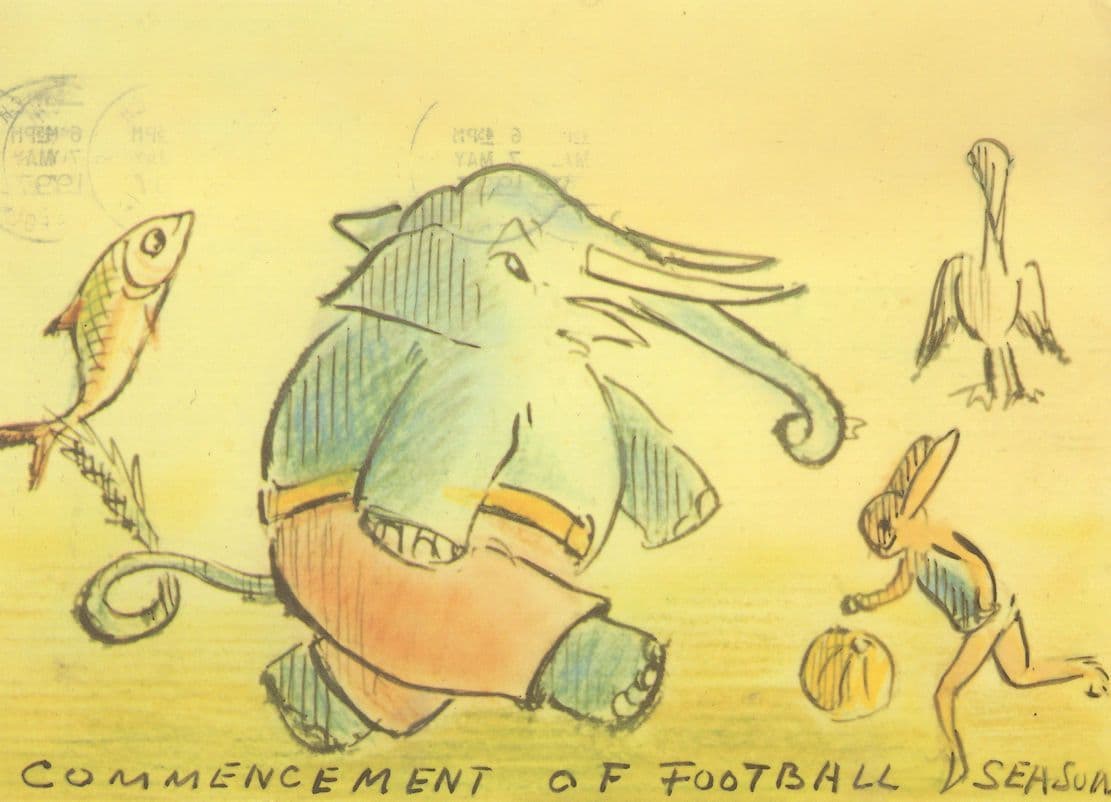 Indian Elephant Plays Football Season Comic Art Painting Postcard