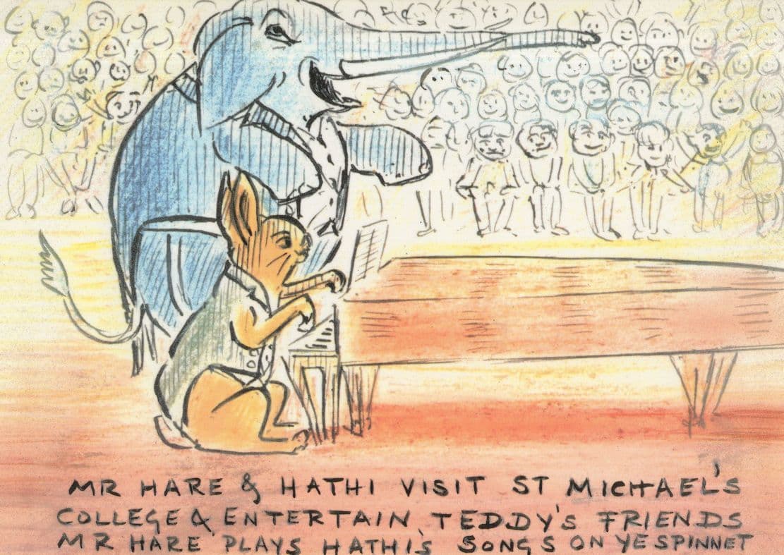 Indian Elephant Sings Playing Piano With Hare Rare Painting Postcard