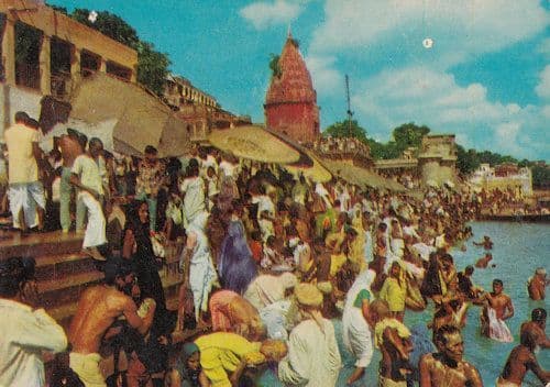 Indian Festival Bath on a Ghat Varanasi Postcard
