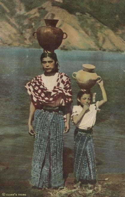 Indian Girl Water Carriers San Pedro Laguna Old Postcard